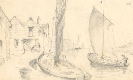 Eugene - 20th Century Graphite Drawing, The Fishing Village