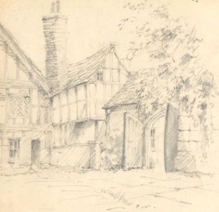 Eugene - 20th Century Graphite Drawing, Tudor Style Cottage