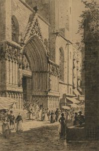 Axel Haig (1835-1921) - 1919 Etching, St. Maria del Mar, Barcelona