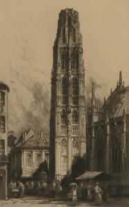 Andrew Fairbairn Affleck (1869-1935) - Etching, Rouen Cathedral, France