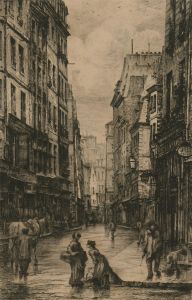 Lucien Gautier (1850-1925) - 1881 Etching, Parisian City Street Scene