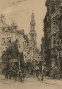 Alfred Louis Brunet-Debaines RE (1845-1939) - Etching, London Street Scene