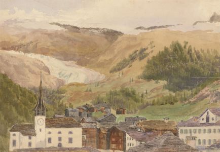 Original Late 19th Century Watercolour - Zermatt Village, Switzerland