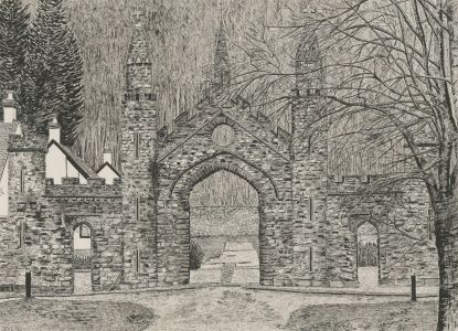 Contemporary Pen and Ink Drawing - Gothic Stone Archway