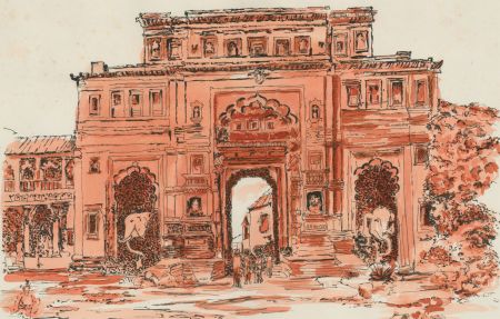 20th Century Pen and Ink Drawing - Mughal Archway