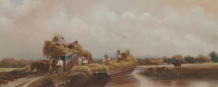 English School 19th Century Oil - Unloading Hay