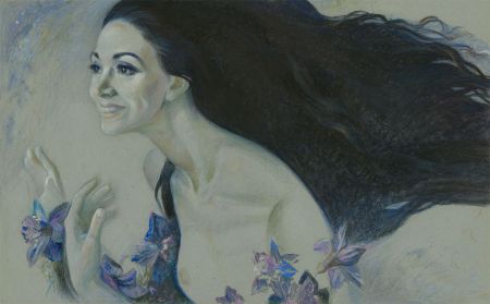 Mid 20th Century Pastel - Lady with Flowers