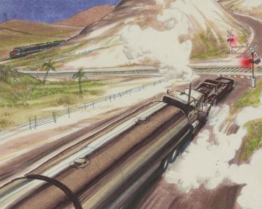 20th Century Mixed Media Illustration - Crash at the Crossing