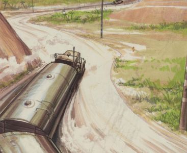 20th Century Mixed Media Illustration - Lorry in Pursuit