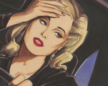 20th Century Mixed Media Illustration - Woman With Red Lips