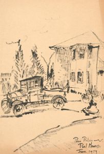 Paul Manousso - 1959 India Ink, Street Scene with Car