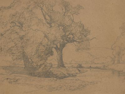Oliver Hall RA (1869-1957) - Early 20th Century Graphite Drawing, River's Edge