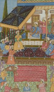 Mid 20th Century Gouache - Mughal Court Scene on Silk