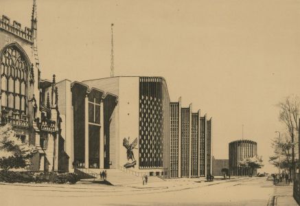 Mid 20th Century Etching - St Michael and the Devil, Coventry