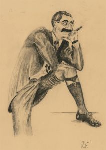R.F. - 20th Century Charcoal Drawing, Portrait of Groucho Marx