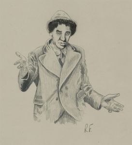 R.F. - 20th Century Charcoal Drawing, Portrait of Chico Marx