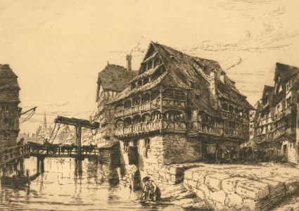 Sir George Ernest RA, RE (1839-1922) - Original Etching, Street Scene, Strasburg