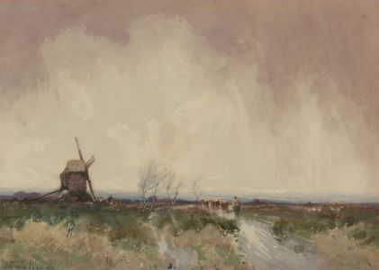 William Tatton Winter RBA (1855-1928) -Watercolour, Windmill on the Moors