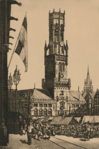 James P. Power (fl.1920-1944) - Early 20th Century Engraving, The Belfry, Bruges