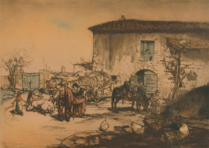 Early 20th Century Etching - Rural Farmyard Scene