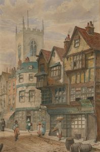 W.B - 1885 Watercolour, Street Scene