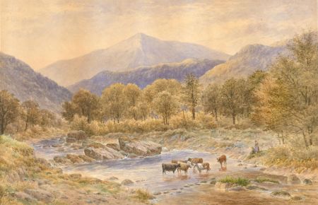 Julius Godet (fl. 1844-1884) - Watercolour, On the Llugwy, Snowdonia