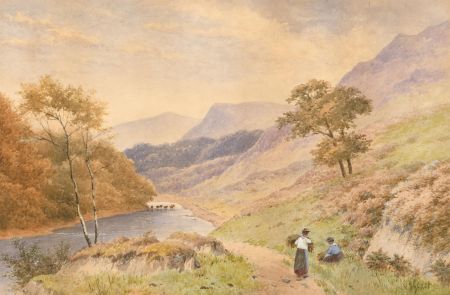 Julius Godet (fl. 1844-1884) - Watercolour, The Valley of the Mawddach, Wales