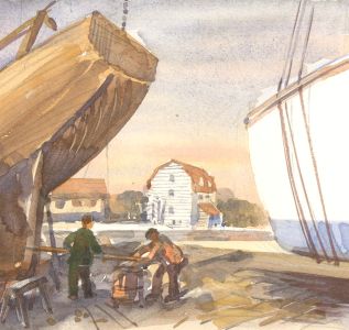 Clifford H. Thompson (1926-2017) - Contemporary Watercolour, Shipwrights at Work