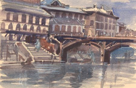 Clifford H. Thompson (1926-2017) - 1996 Watercolour, Continental River Scene