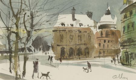 Ronald Olley (b.1923) - c. 2000 Watercolour, European Town Winter Scene