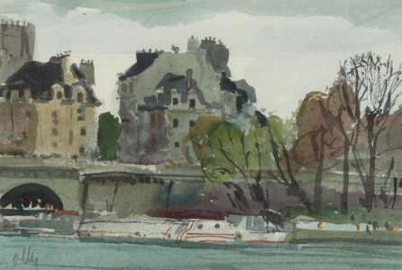Ronald Olley (b.1923) - c. 2000 Watercolour, European River View