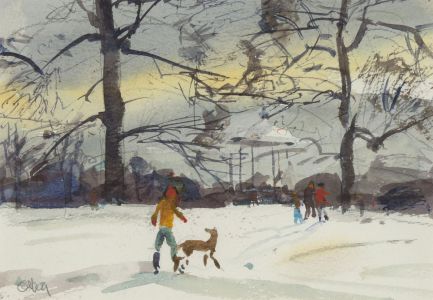 Ronald Olley (b.1923) - c. 2000 Watercolour, Snowy Park View