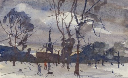 Ronald Olley (b.1923) - c. 2000 Watercolour, Winter Street Scene