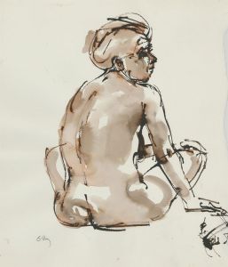 Ronald Olley (b.1923) - Signed c. 2000 India Ink, Seated Male Nude