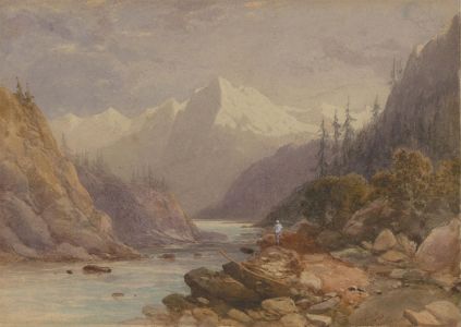 Major Charles H. Strutt - Fine 1893 Watercolour, Fishing by an Alpine Stream