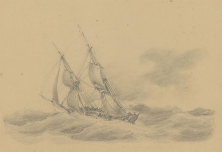 Late 19th Century Graphite Drawing - Sailing Ship Study