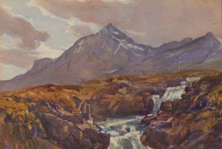 Late 19th Century Watercolour - Alpine Landscape in Purple