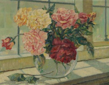 Henry E. Foster (1921-2010) - 1976 Oil, Roses in a Round Vase