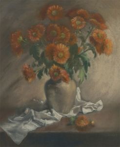 K. Daker - Mid 20th Century Pastel, Still Life of Orange Daisies