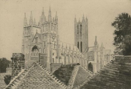 Donald Crawford- Mid 20th Century Drypoint Etching, The Towers of Canterbury