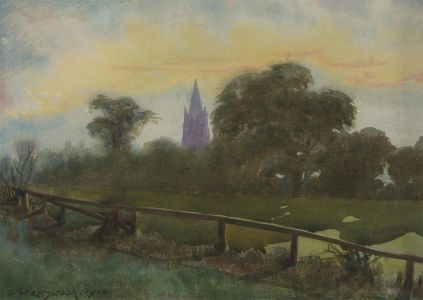 Orlando Greenwood RBA (1892-1989) - 1912 Watercolour, Landscape with Church