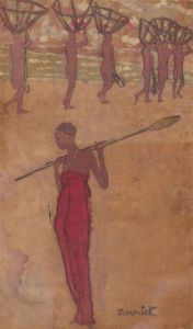 Annick - Mid 20th Century Batik, African Tribal Figures