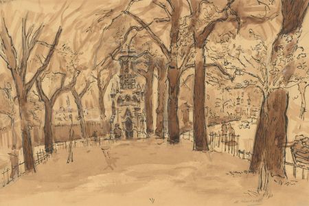 R. Russell - Mid 20th Century Pen and Ink Drawing, City Centre Park