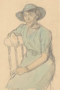 R. Russell - 1979 Graphite Drawing, Portrait of a Lady in Blue