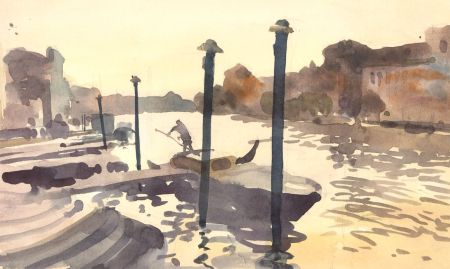 Ronald Olley (b.1923) - c. 2000 Watercolour, Venitian Harbour