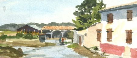 Ronald Olley (b.1923) - c. 2000 Watercolour, French Farmyard