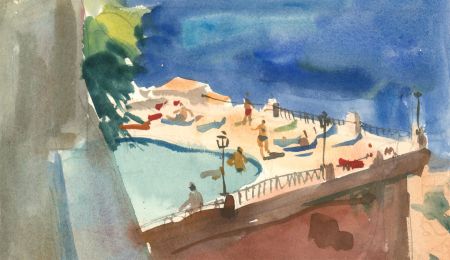 Ronald Olley (b.1923) - c. 2000 Watercolour, Pool Party