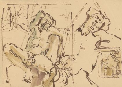 Ronald Olley (b.1923) - c. 2000 Pen and Ink Drawing, Reclining Male Nude