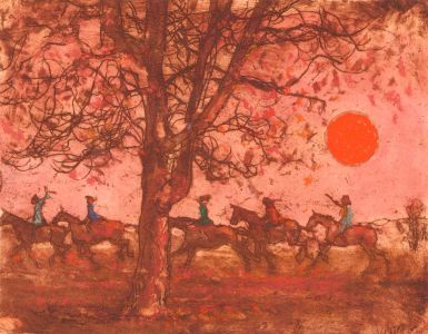 Ronald Olley (b.1923) - c. 2000 Etching, Riders on Horseback