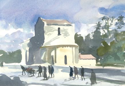 Ronald Olley (b.1923) - c. 2000 Watercolour, Street Scene with Figures